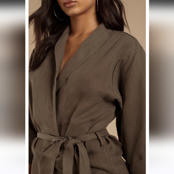 Stillwater The Ines  Olive Green Line Blend Collared Wrap Mini Dress Cardigan S - Picture 3 of 11